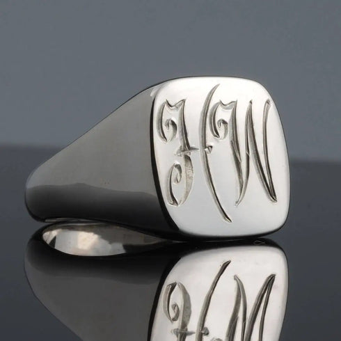 Hand Engraved Sterling Silver Signet Ring Initials