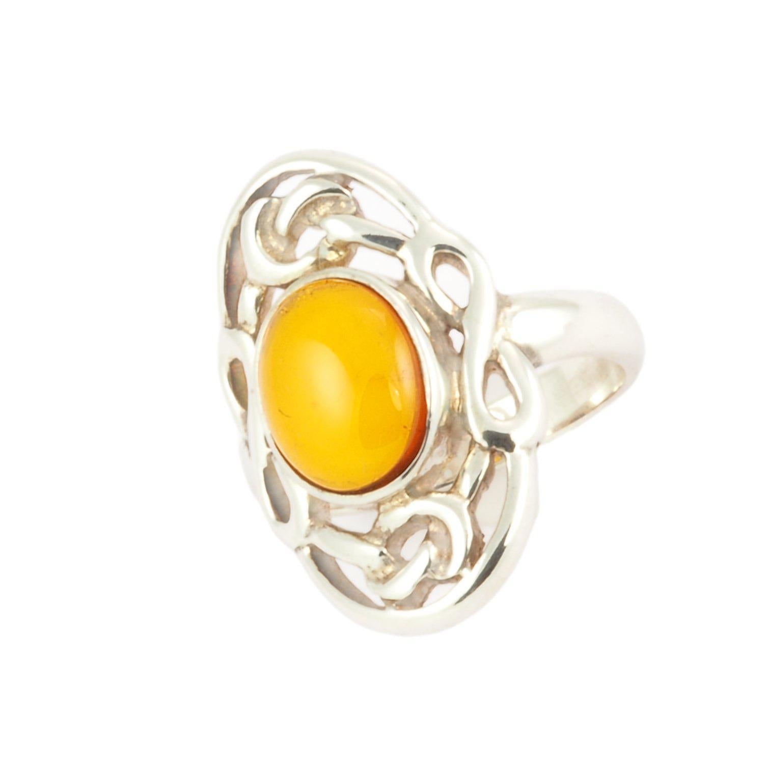 Sterling Silver Ornate Amber Ring Personalised Inside