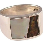 Personalised Sterling Silver Brown and White Mother of Pearl Mens Ring Hand Engraved