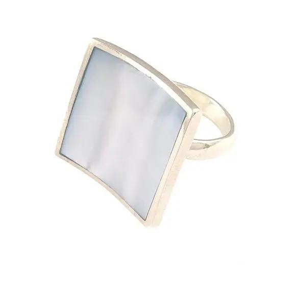 sterling silver blue mother of pearl square ring