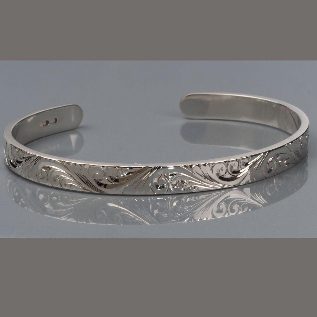 Hand Engraved Scroll Design Sterling Silver Handmade Cuff Bracelet
